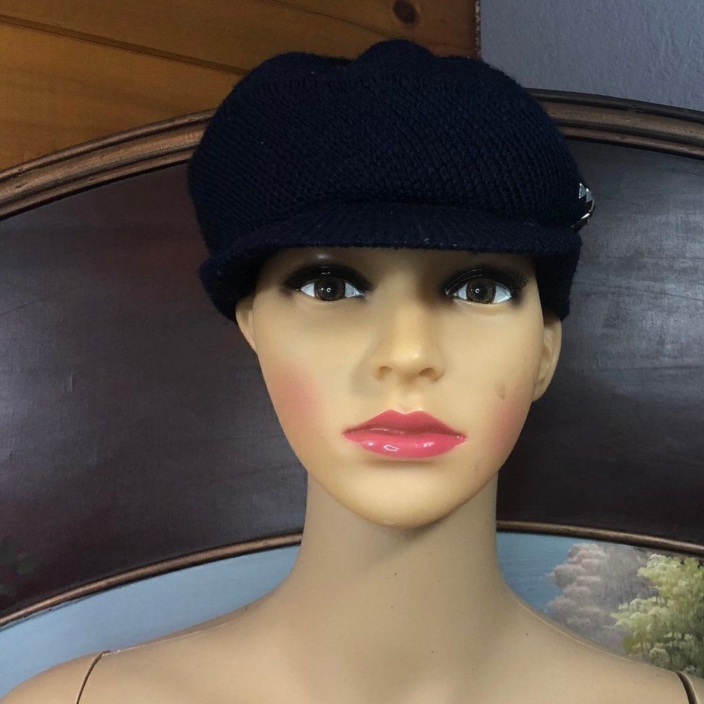Navy Blue Visor Beanie / Cap with a Cross with Studs